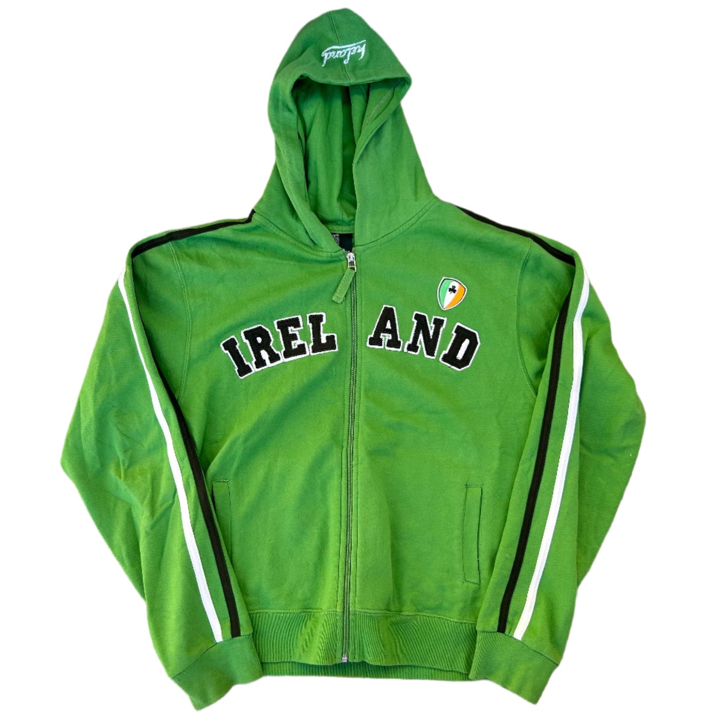 00’s Ireland Striped Zip Up Hooded Sweatshirt - Medium - 20" x 21"