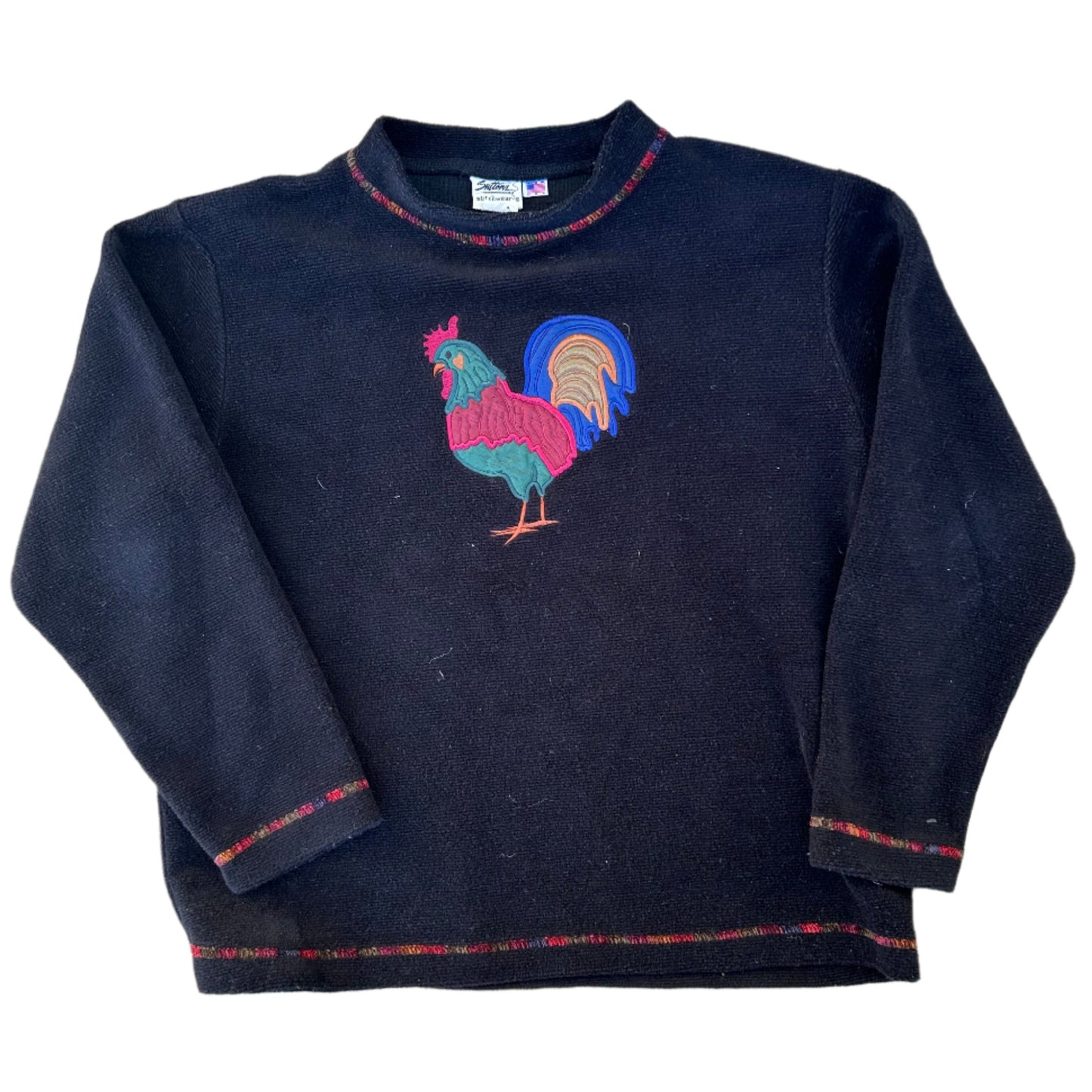 80/90’s Sutton Stitchwear Chicken Embroidered Crewneck Sweatshirt - Boxy Large - 22" x 23"