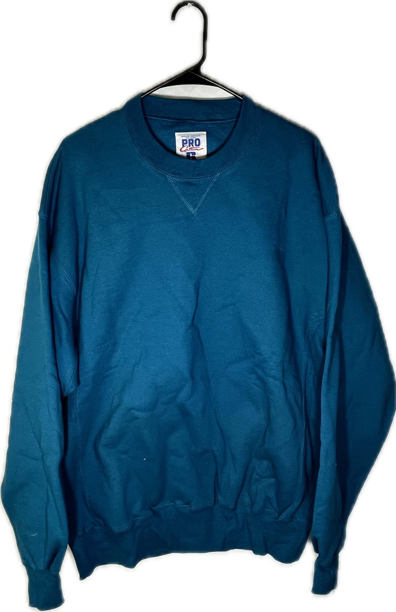 90’s NWT Russell Athletic Blank Pro Cotton Turquoise Crewneck Sweatshirt - XLarge - 23.5” x 31.5”