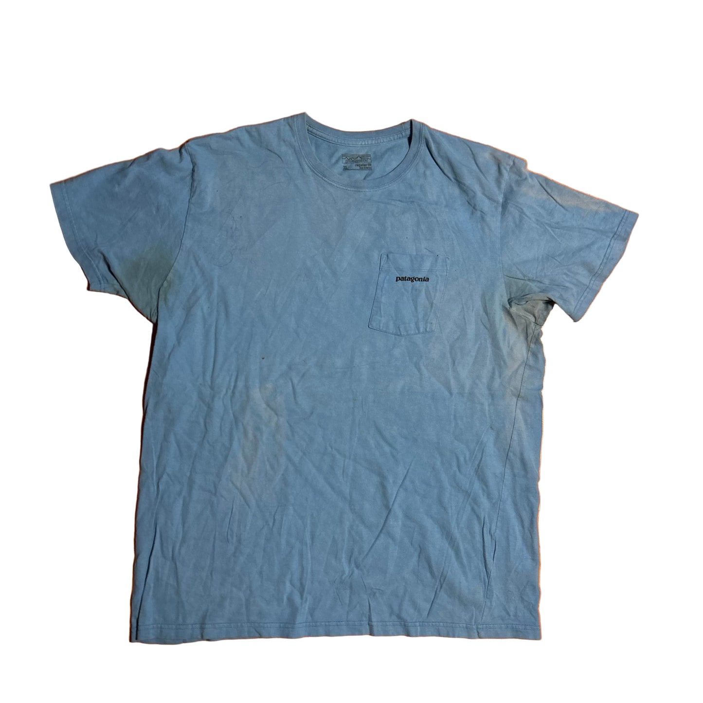 Patagonia Phartagonia Blue Logo Pocket Tshirt - Large - 22” x 28”