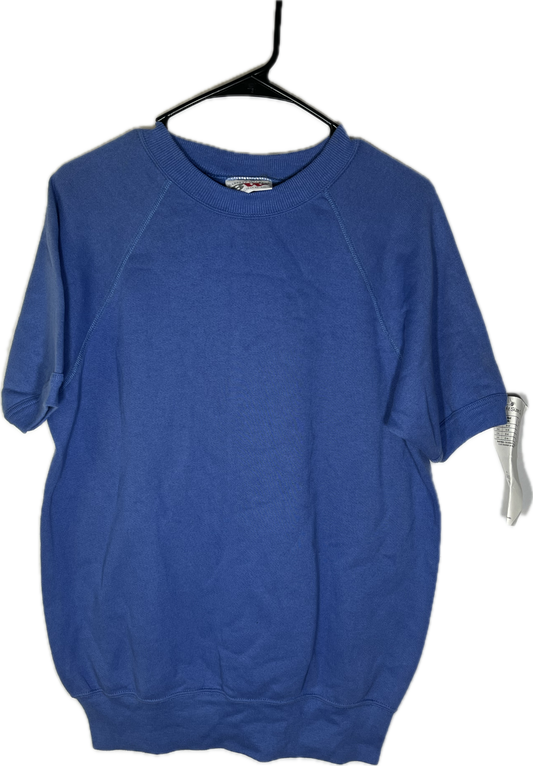 80’s NWT Bassett Walker Blank Blue Short Sleeve Crewneck Sweatshirt - Medium - 21” x 27”