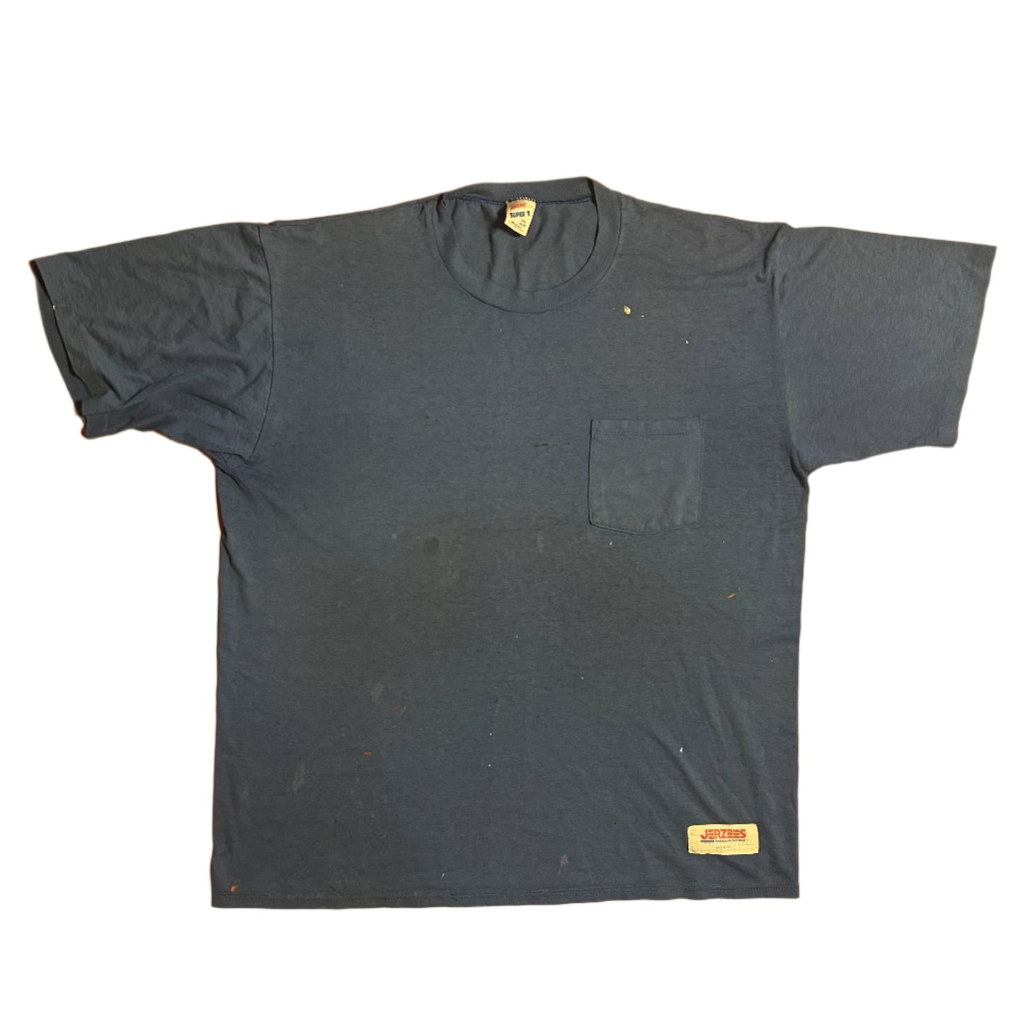 90’s Jerzees Super T Single Stitch Blank Distressed Painter Royal Blue Pocket Tshirt - XLarge - 25” x 29”