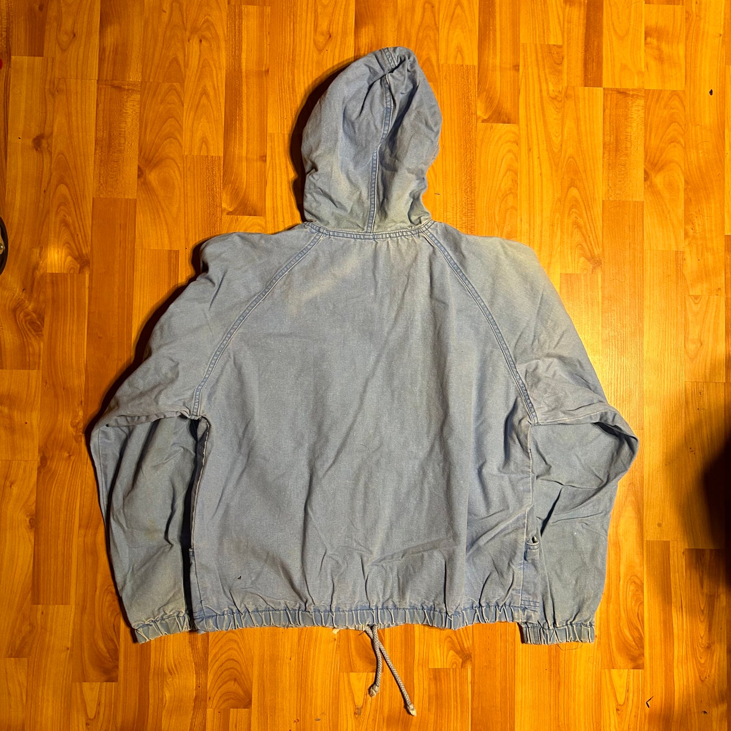 Denim Light Blue Hooded Work Jacket Coat - Large - 22” x 24”