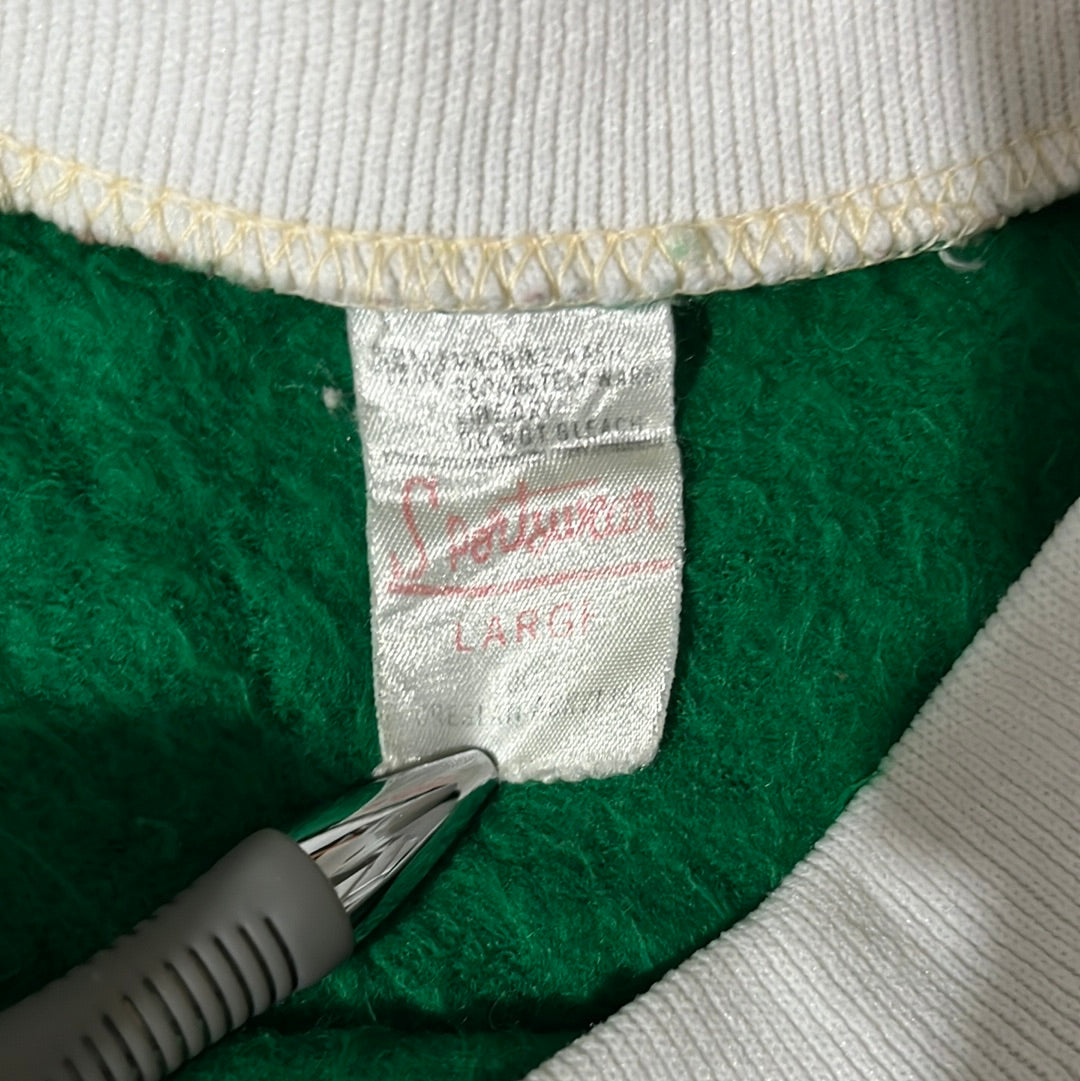 70’s Sportswear Blank Green White Boxy Crewneck Sweatshirt - Large - 22” x 24.5”