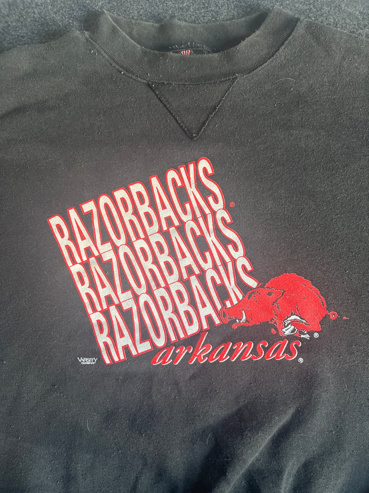 90's Varsity Excellence Arkansas Razorbacks Crewneck Sweatshirt - Large - 22" x 27"