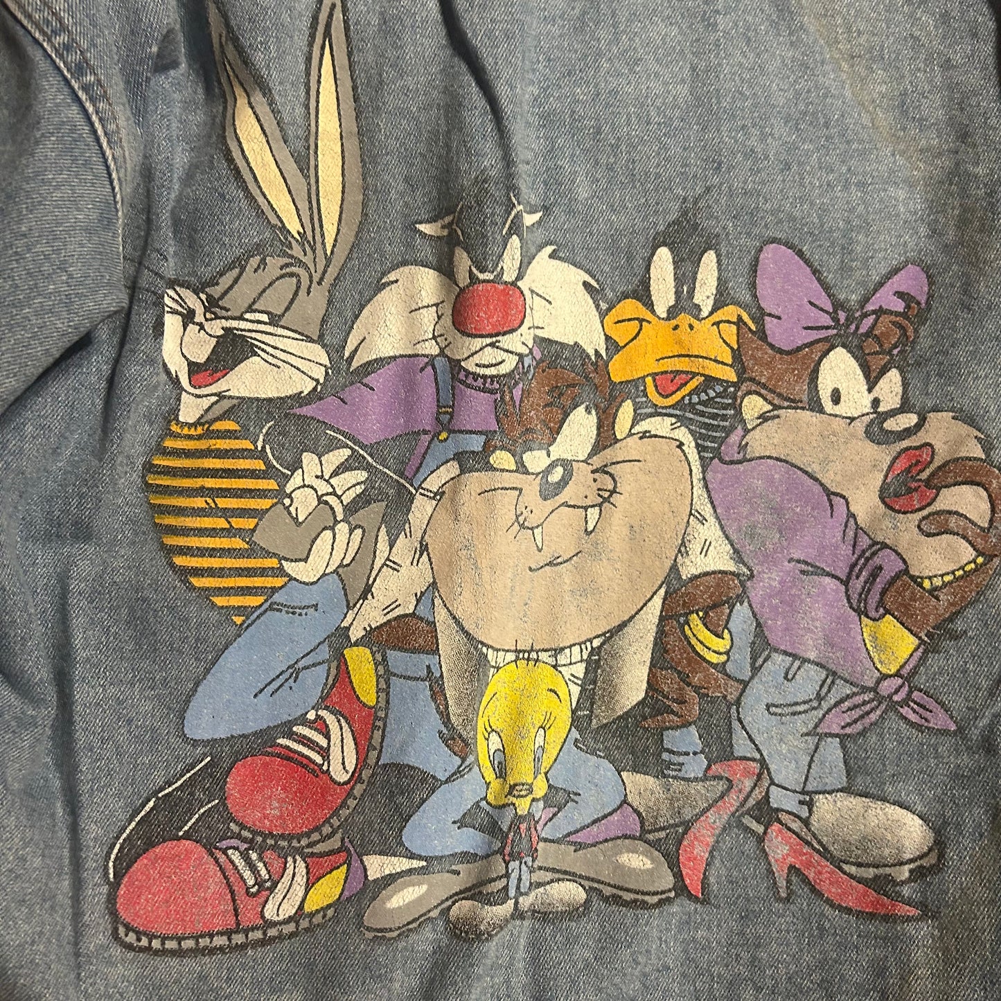 90's Looney Tunes Denim Button Up Jean Jacket - Large - 22” x 23”