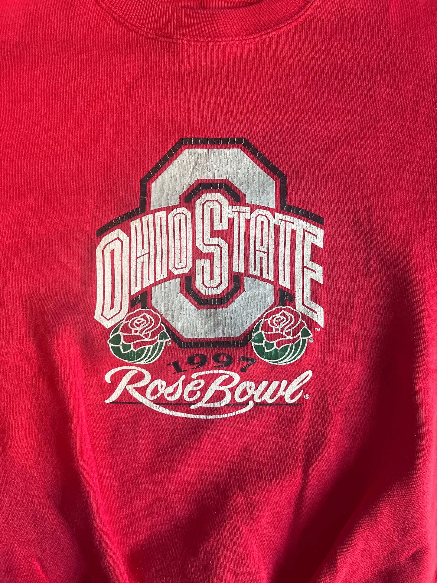 90's Champion Ohio State 1997 Rose Bowl Red Crewneck Sweatshirt - XSmall - 16.5" x 21"