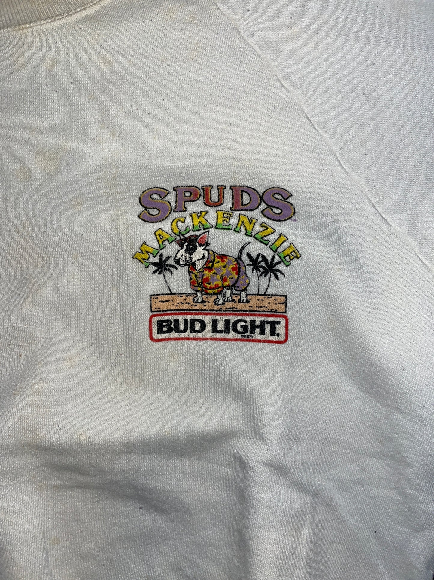 90's FOTL Bud Light The Original Party Animal White Crewneck Sweatshirt - Large - 23" x 25"