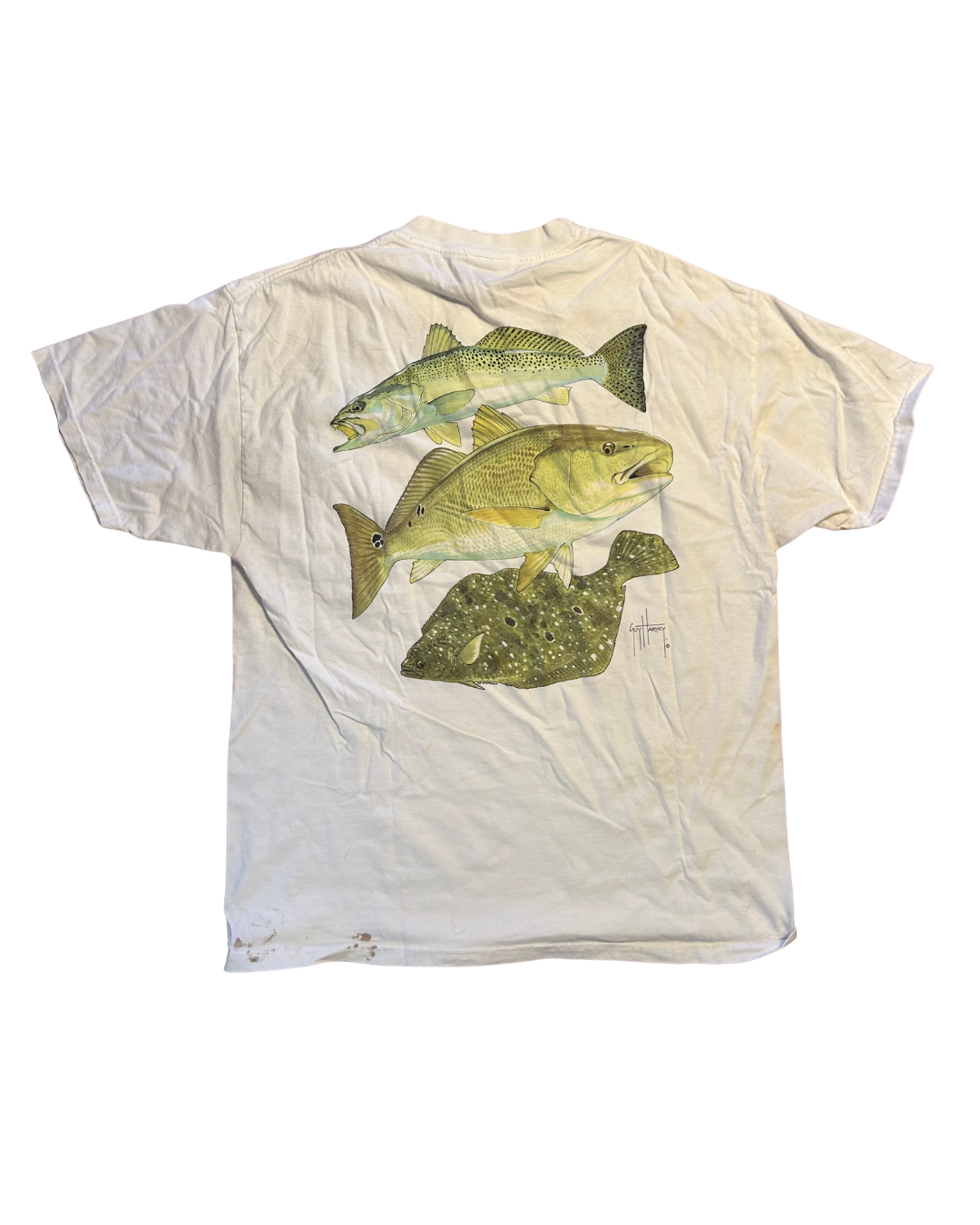 Guy Harvey Fish White Pocket Tshirt - Medium - 21" x 28"