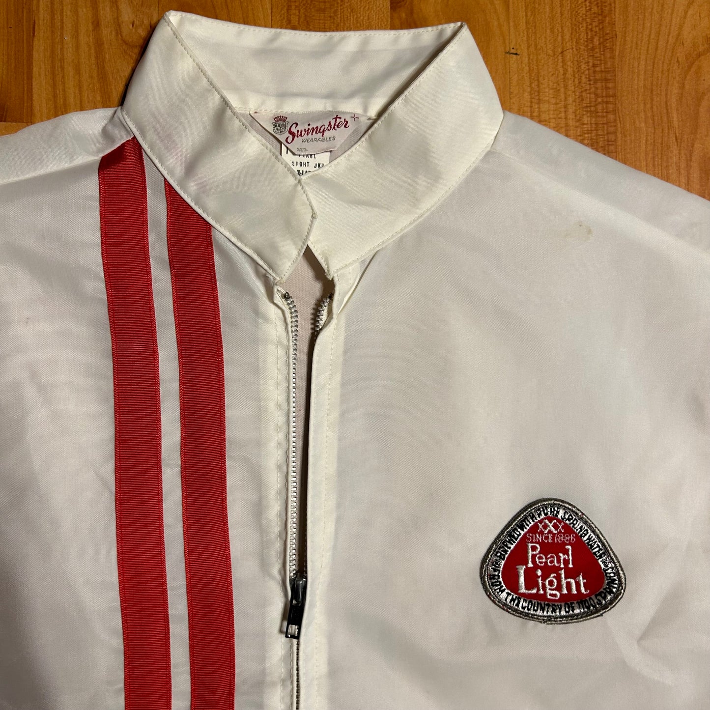 70/80's Swingster Pearl Light Gas Station Zip Up Windbreaker Jacket - Large - 23” x 27”