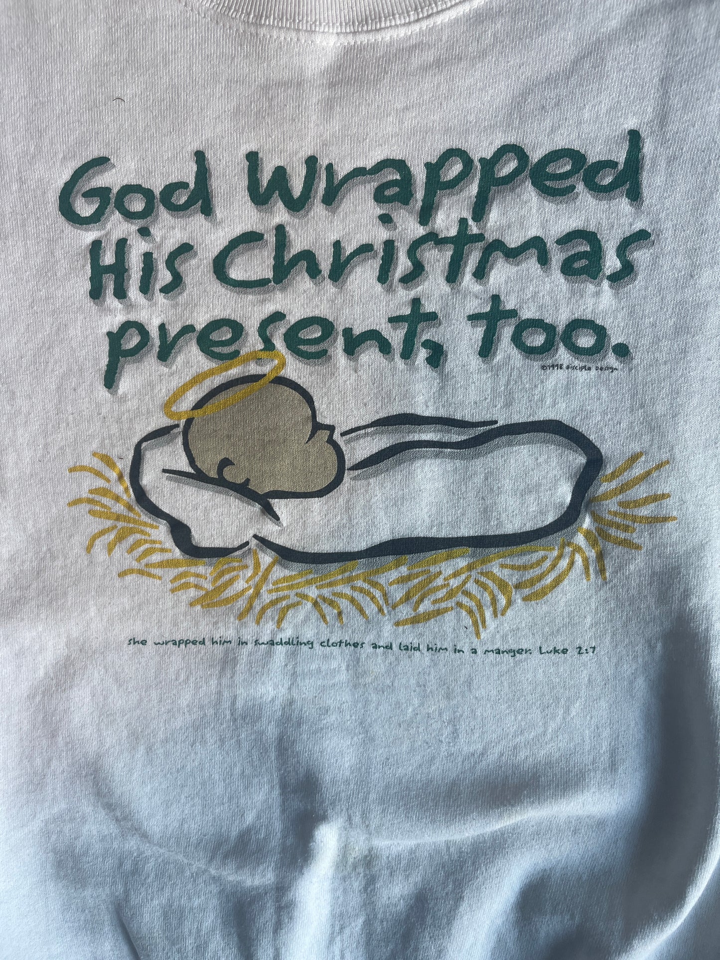 90's Best FOTL God Wrapped His Christmas Presents Too Crewneck Sweatshirt - Large - 22" x 25"