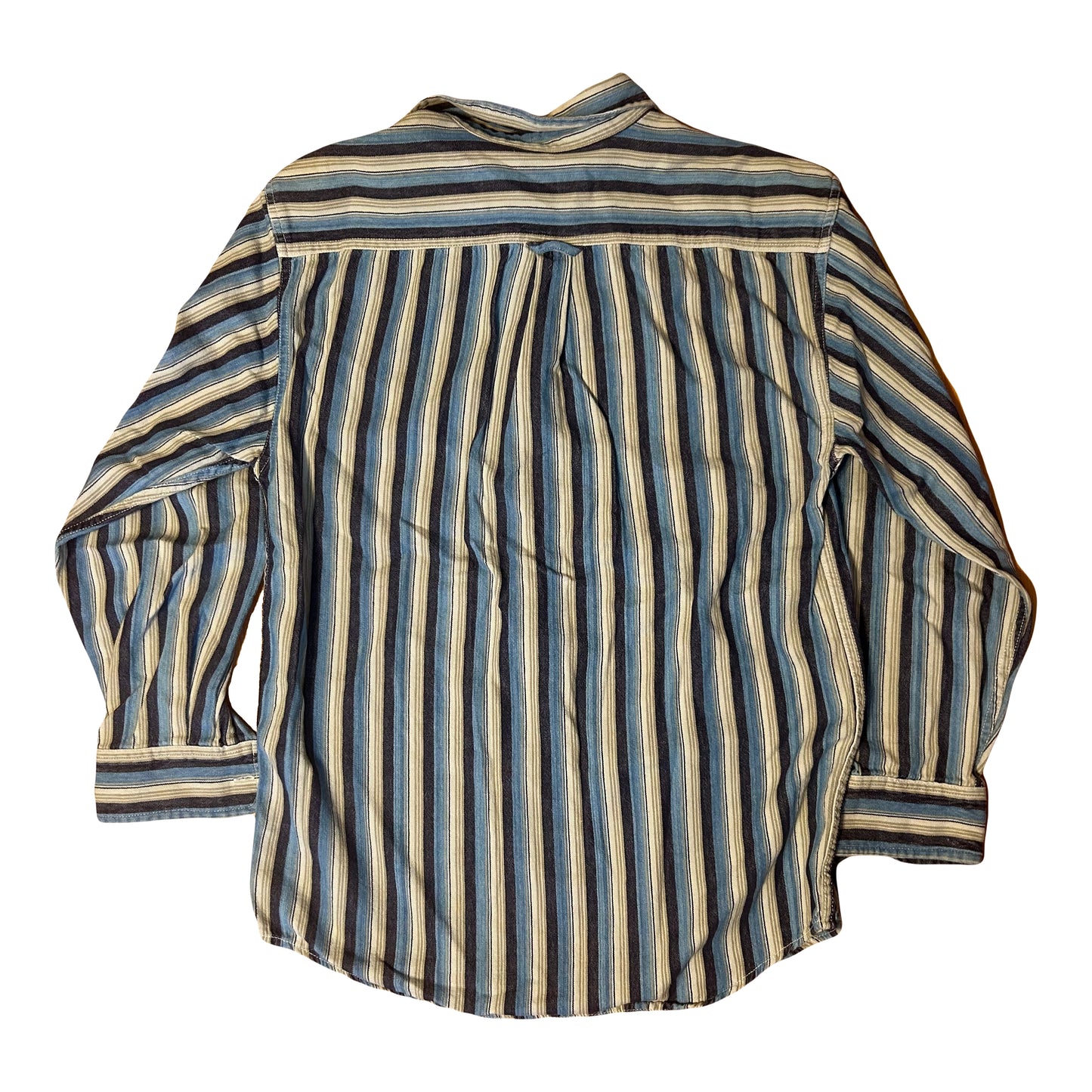 Basic Editions Striped Button Down Up Formal Collared Cotton Shirt - Small - 19” x 28”