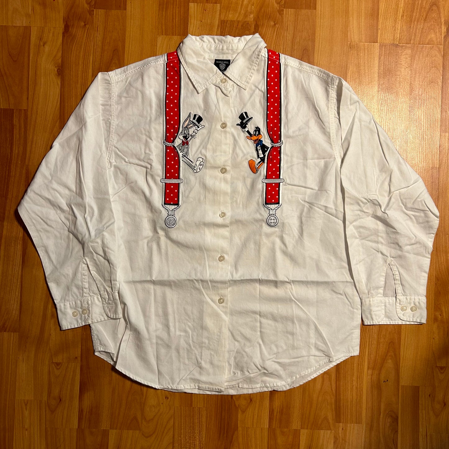 Looney Tunes Button Up Suspenders Shirt - Medium - 20” x 27”