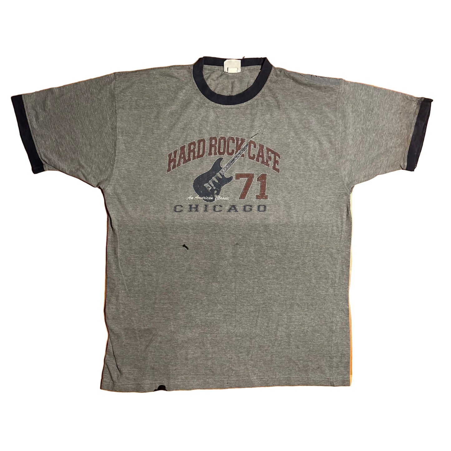 Hard Rock Cafe Chicago 71 Grey Gray Ringer Tshirt - XLarge - 24” x 31”