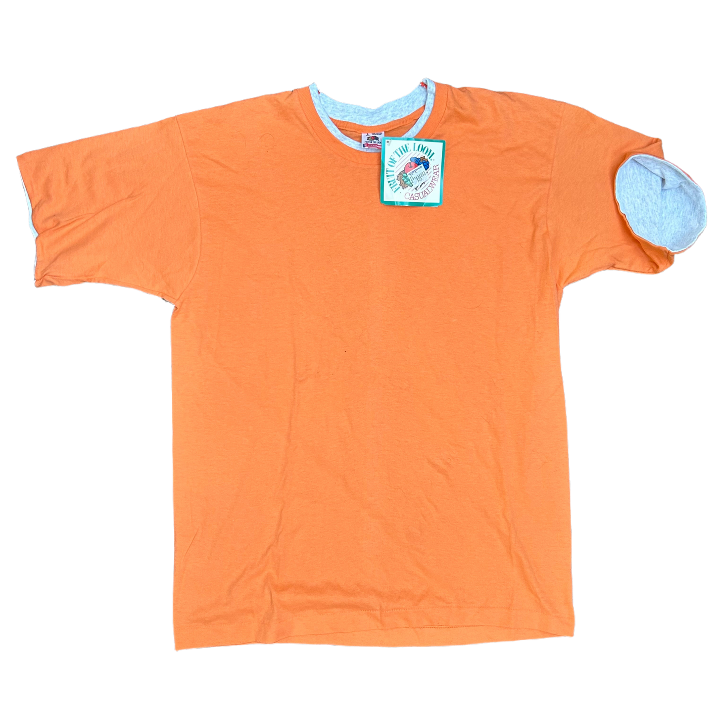 90’s FOTL NWT Double Sleeved Orange Grey Blank Tshirt - Medium - 21” x 30”