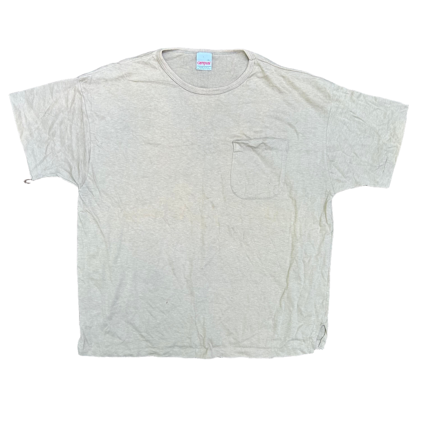 80/90’s Campus Tan Blank Pocket Tshirt - Medium - 21” x 26”