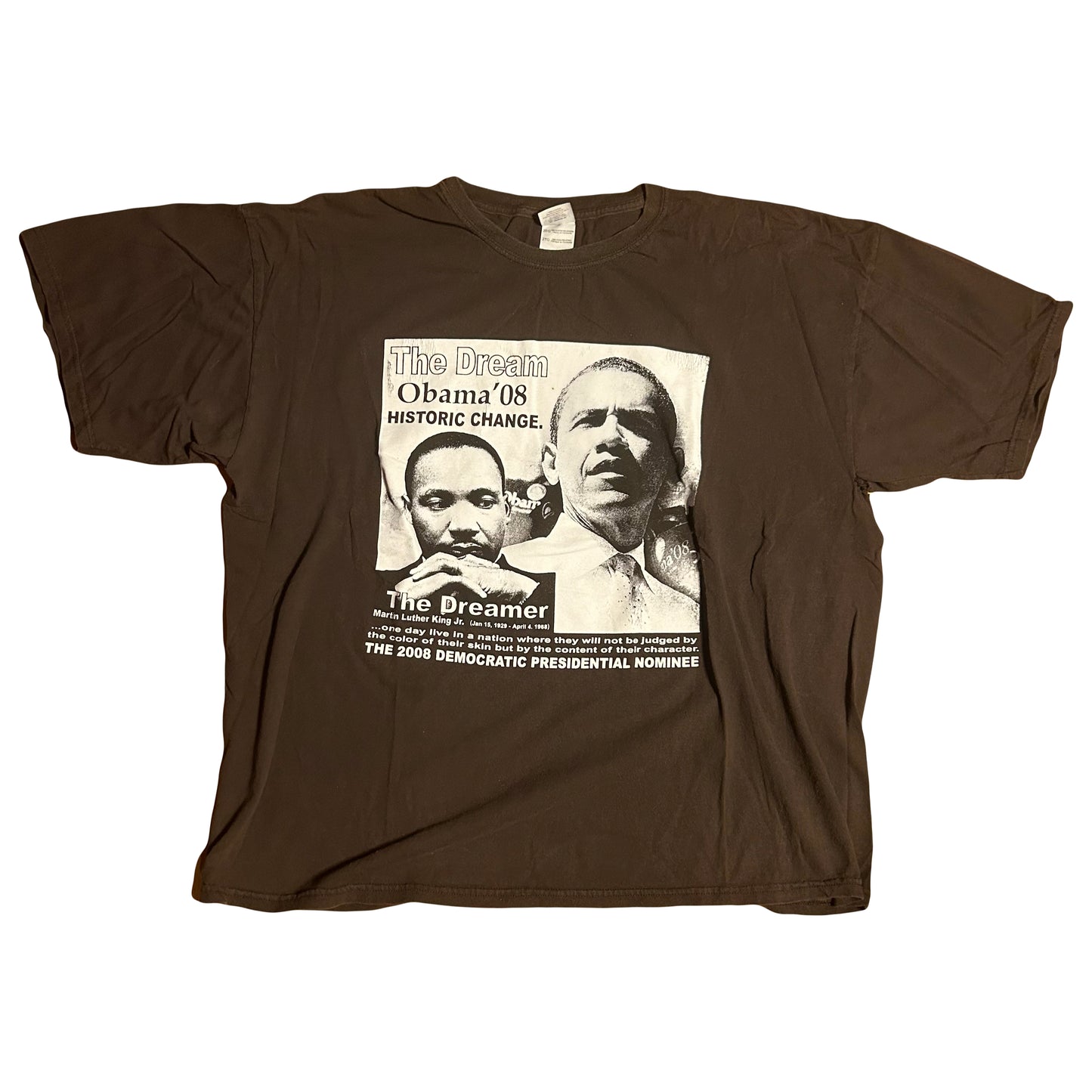 Gildan MLK Obama The Dream 2008 Brown Tshirt - XLarge - 25” x 28”