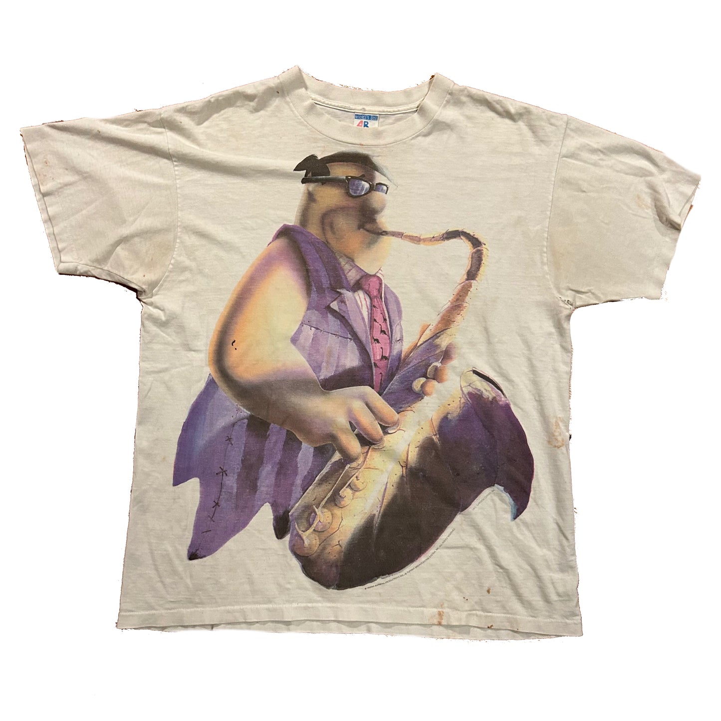 90’s America’s Best Fred Flintstone Saxophone Tshirt - Large - 22.5” x 29”