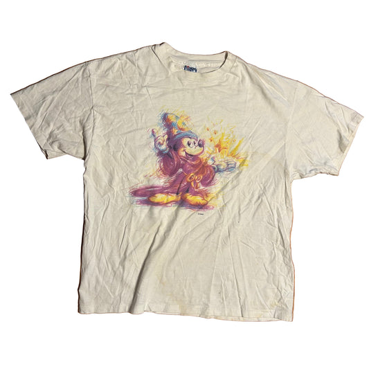 90’s Hanes Beefy T Walt Disney Home Video Magic Wizard Mickey White Tshirt - Large - 22” x 27.5”