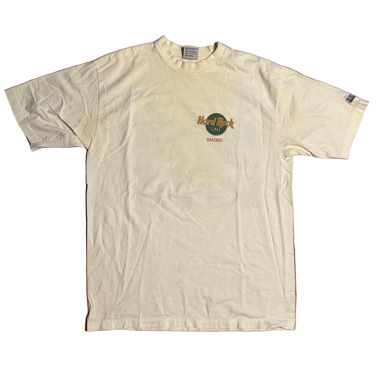 Hard Rock Cafe Madrid Rock N Roll Heavy Tee White Tshirt - Medium - 21.5” x 30”