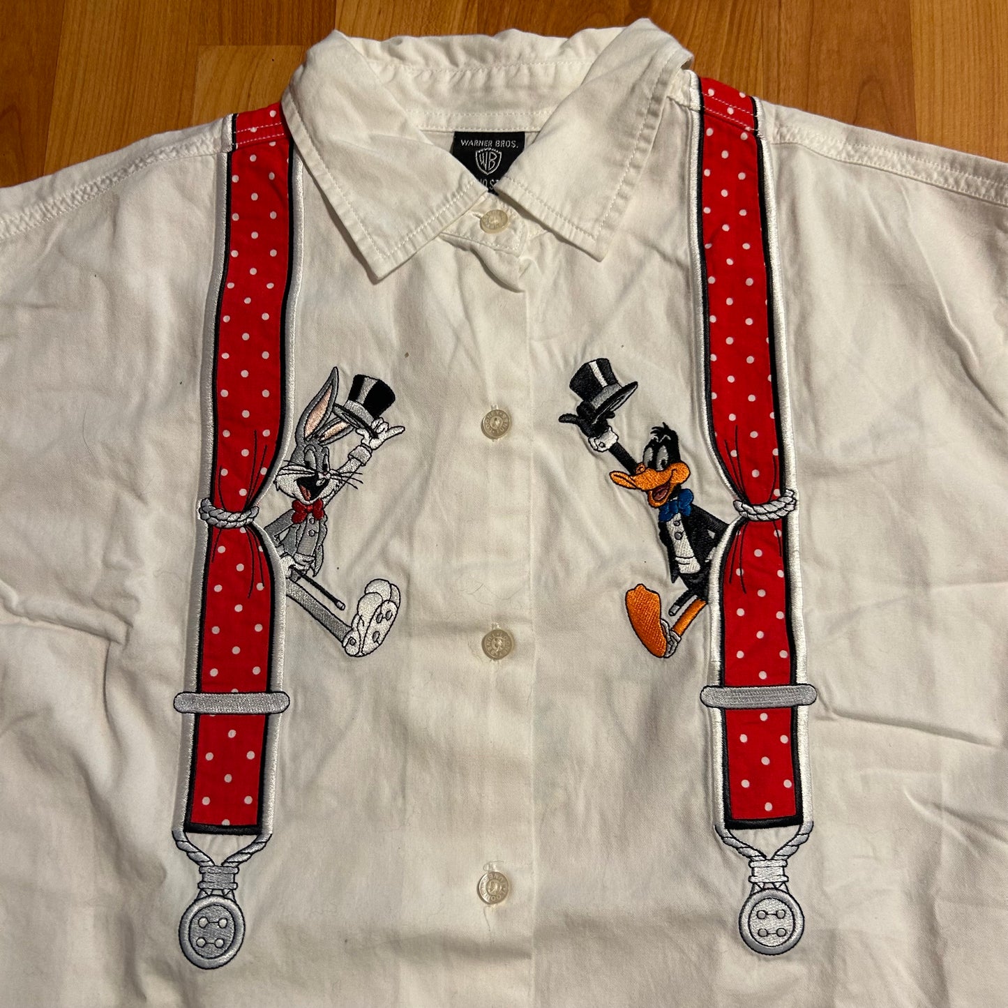 Looney Tunes Button Up Suspenders Shirt - Medium - 20” x 27”