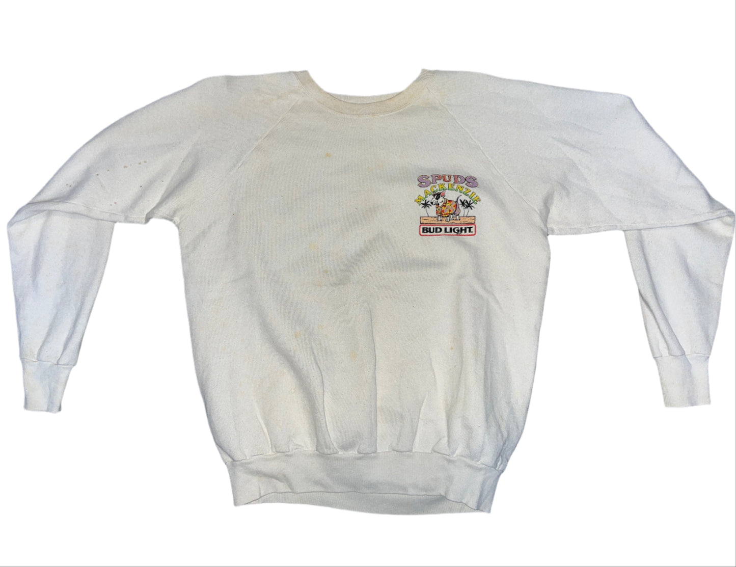 90's FOTL Bud Light The Original Party Animal White Crewneck Sweatshirt - Large - 23" x 25"