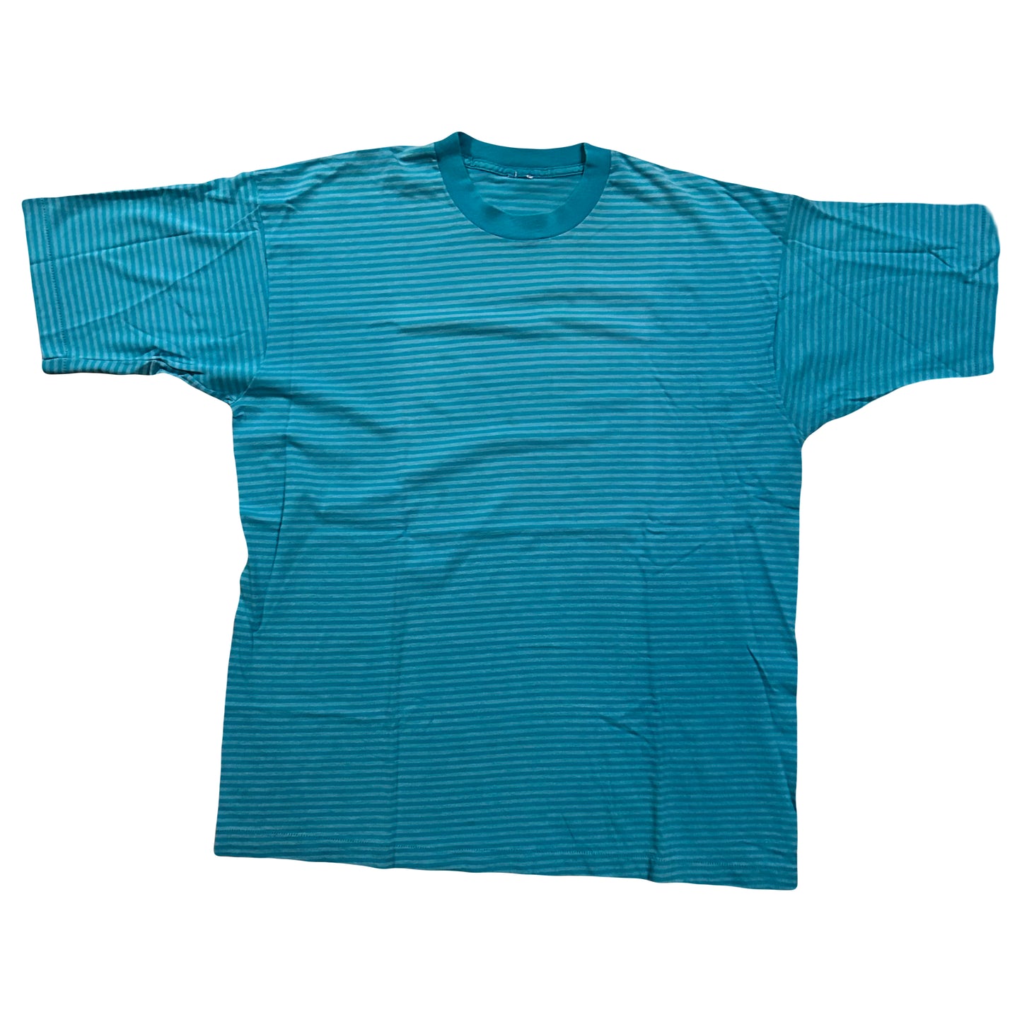 80/90’s Striped Teal Blue Blank Tshirt - XLarge - 25” x 32”