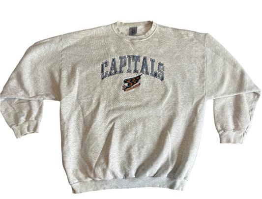 00's 7Logo Capitals Hockey Grey Crewneck Sweatshirt - XLarge - 26" x 30"