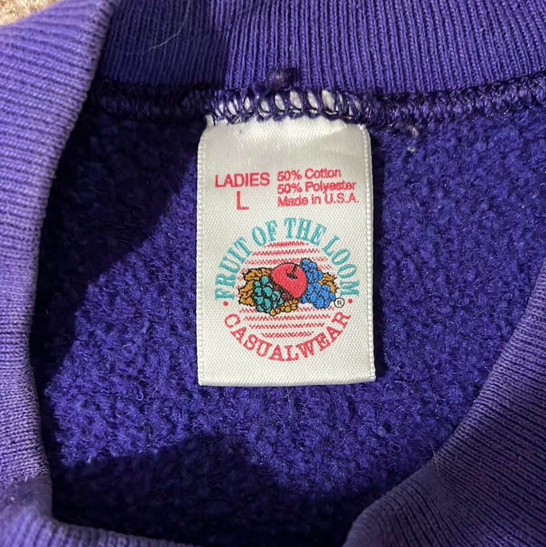 80/90’s FOTL Blank Boxy "Ladies" Purple Crewneck Sweatshirt - Large - 22” x 23.5”