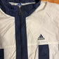 90's Adidas Navy Striped Windbreaker Jacket - XLarge - 26” x 29.5”