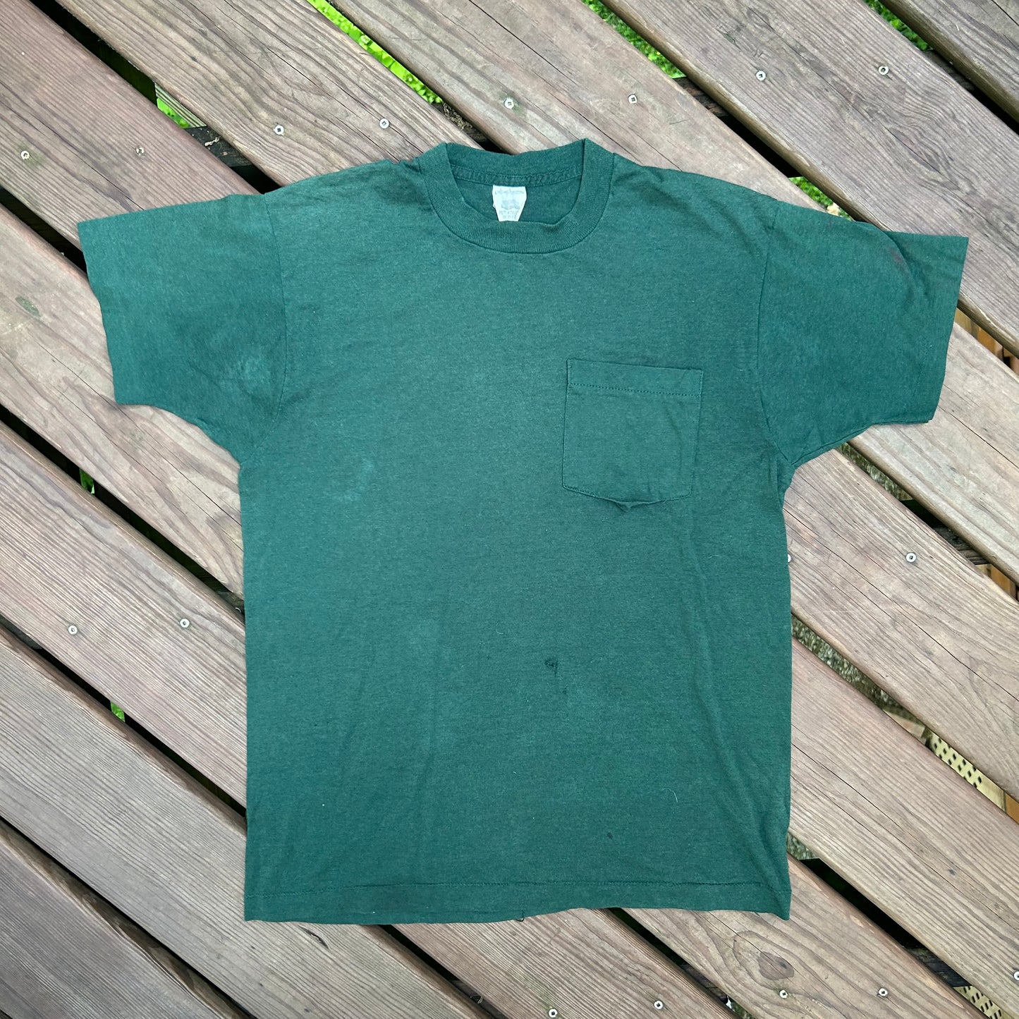 90’s FOTL Green Blank Pocket Tshirt - Small - 19” x 27”