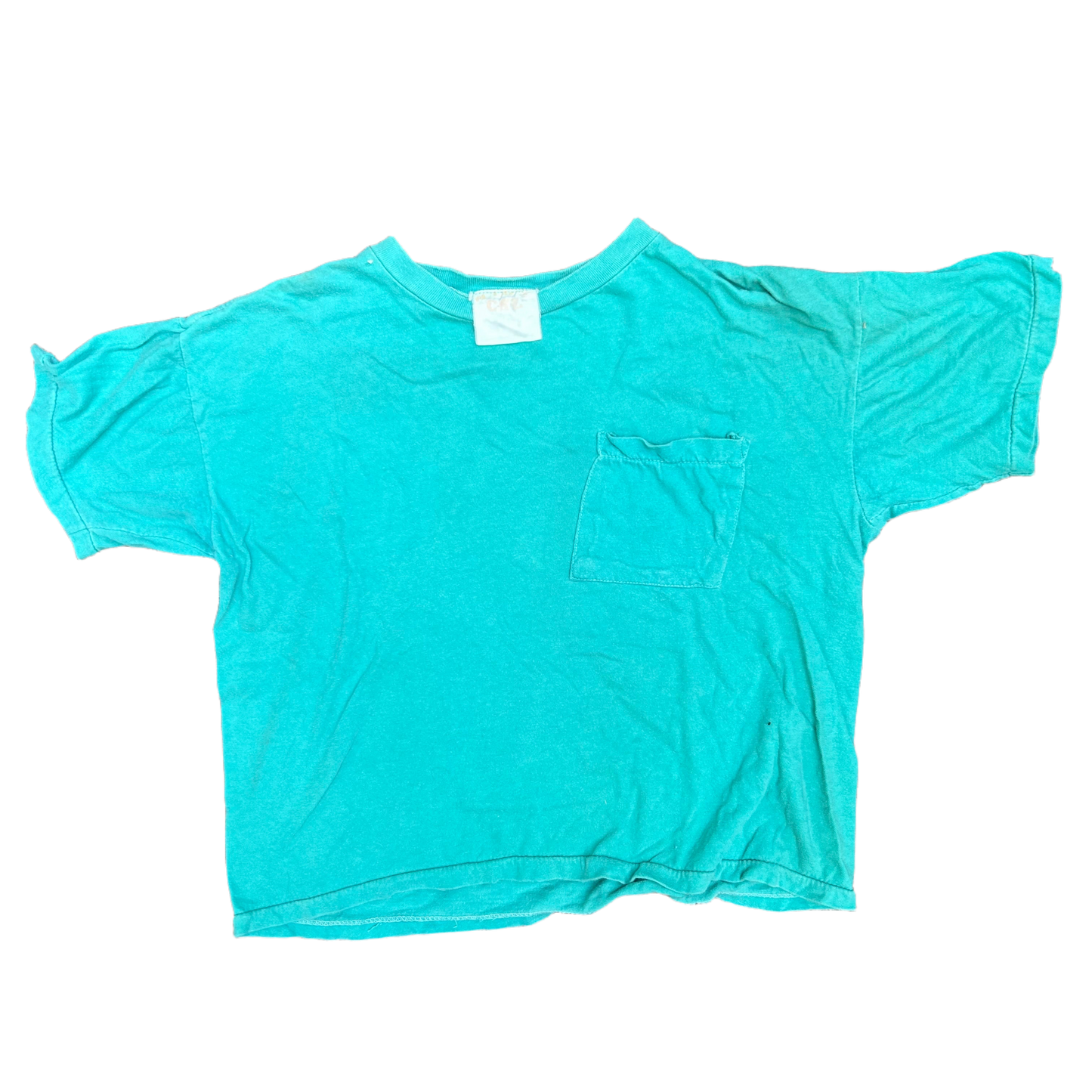 80/90’s CSL Blank Turquoise Boxy Pocket Tshirt - Medium - 20” x 21”