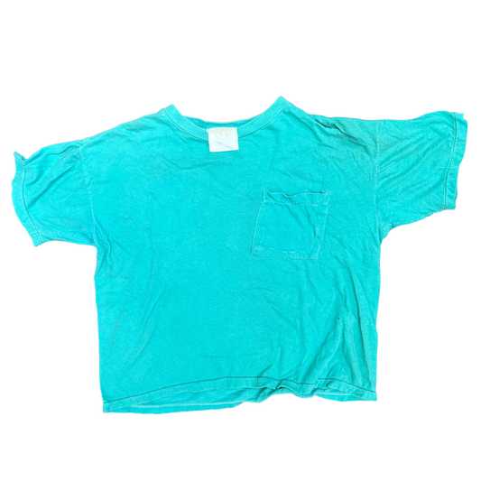 80/90’s CSL Blank Turquoise Boxy Pocket Tshirt - Medium - 20” x 21”