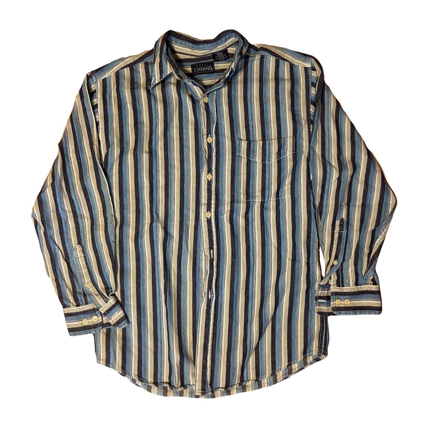 Basic Editions Striped Button Down Up Formal Collared Cotton Shirt - Small - 19” x 28”