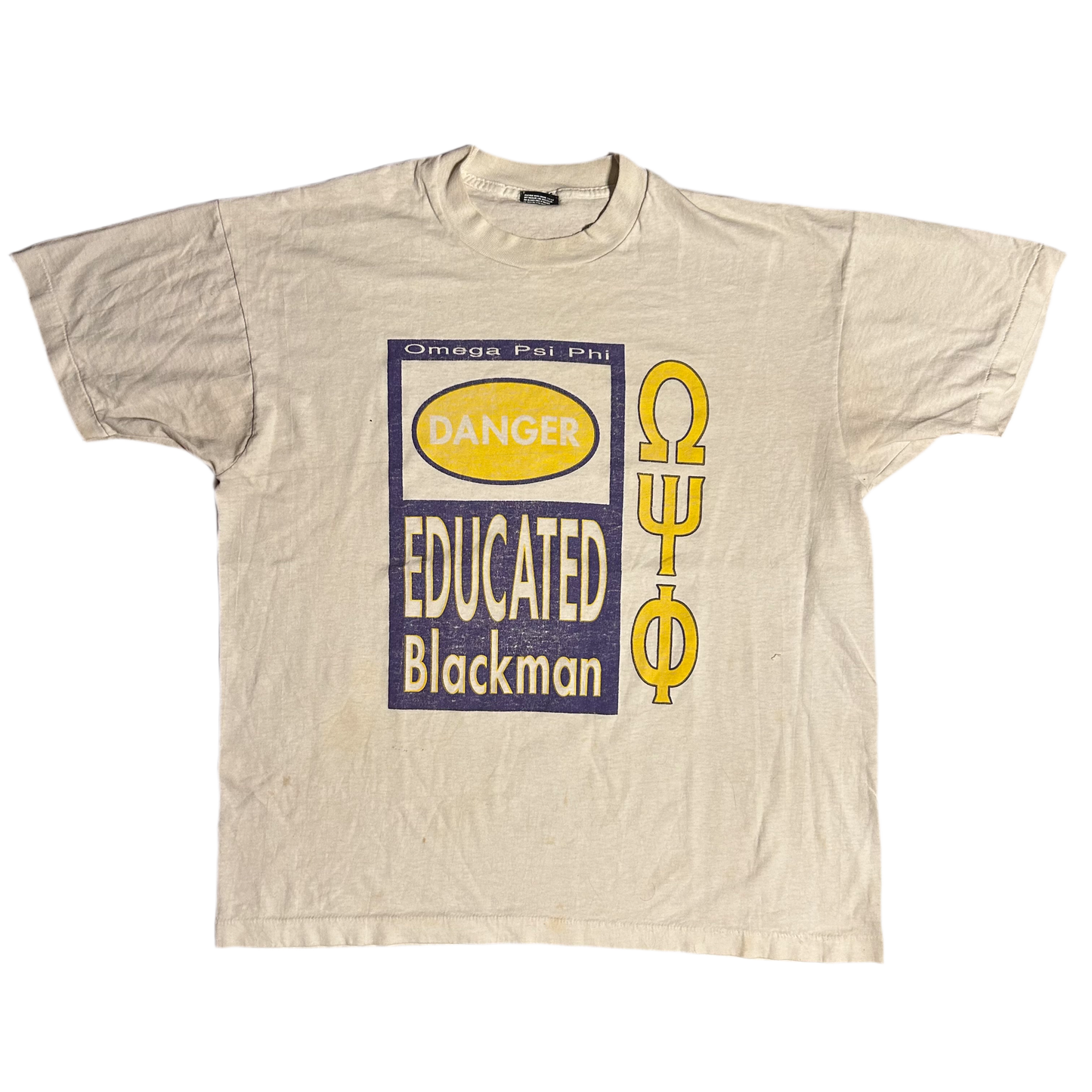 90’s Omega Psi Phi Danger: Educated Black Man Fraternity Tshirt - Large - 23” x 27”