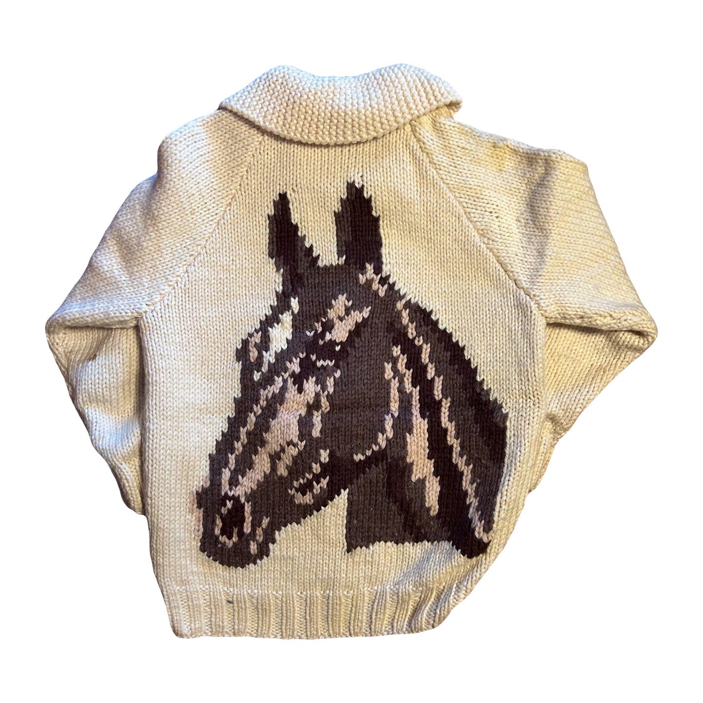 70/80’s Cowichan Zip Up Cardigan Horse Sweater - Medium - 20” x 23”