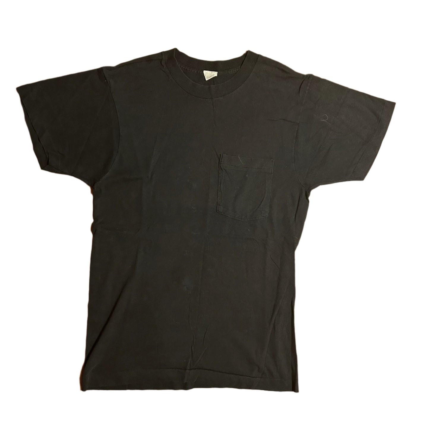 90’s FOTL Blank Black Single Stitch Faded Pocket Tshirt - Small - 18” x 27.5”