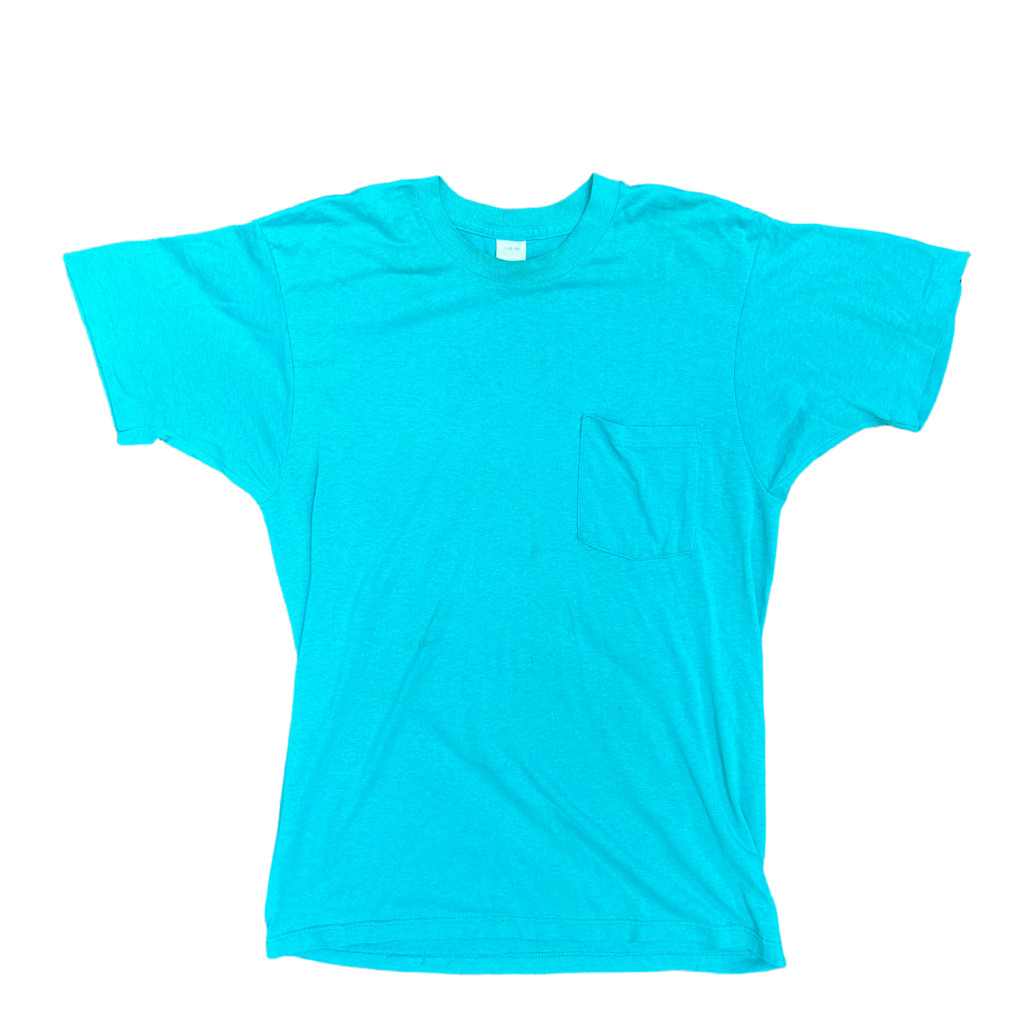 80/90’s 50/50 Turquoise Blank Pocket Tshirt - Small - 18” x 27”