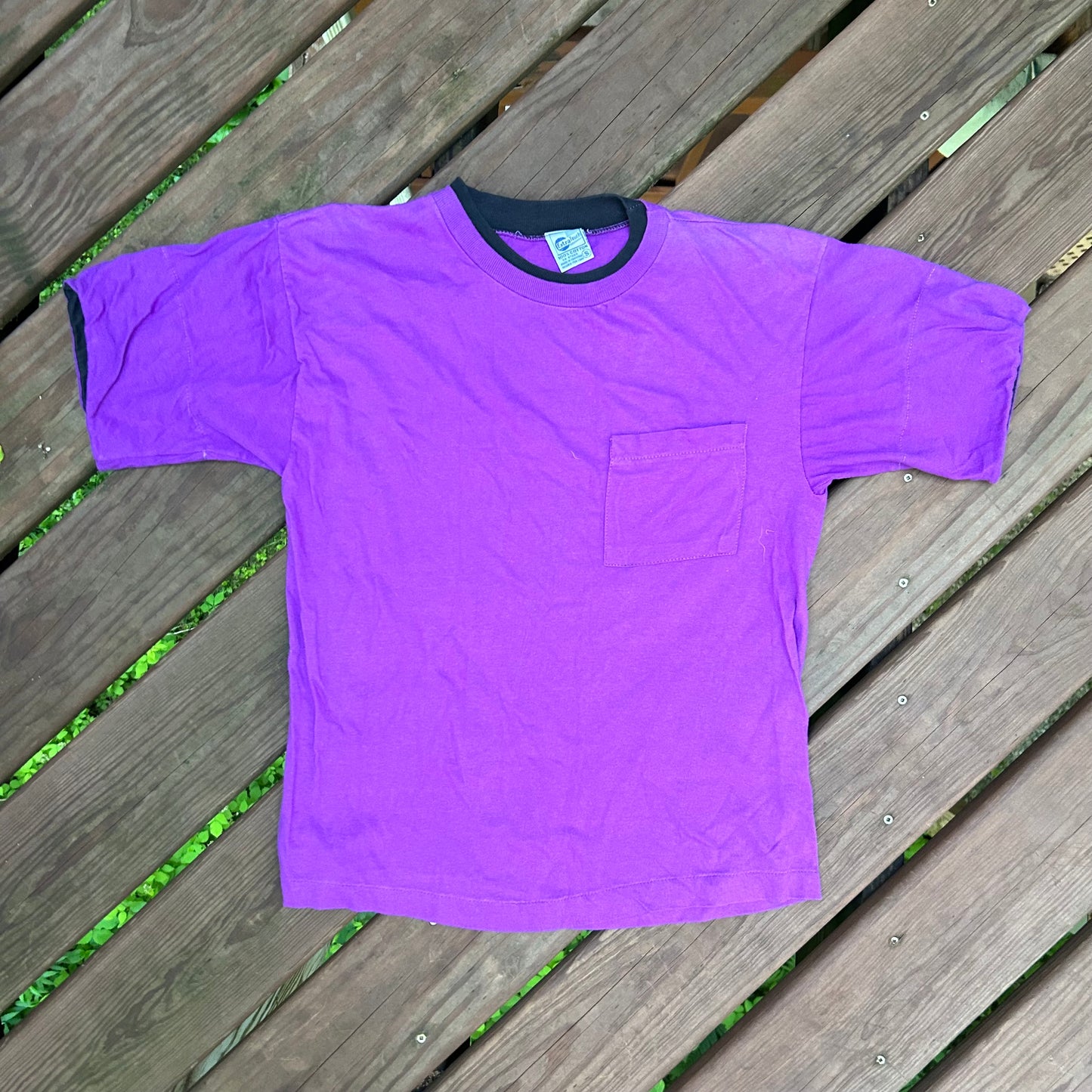 90’s Extra Touch Double Sleeved Blank Purple Black Tshirt - Small - 19” x 25.5”