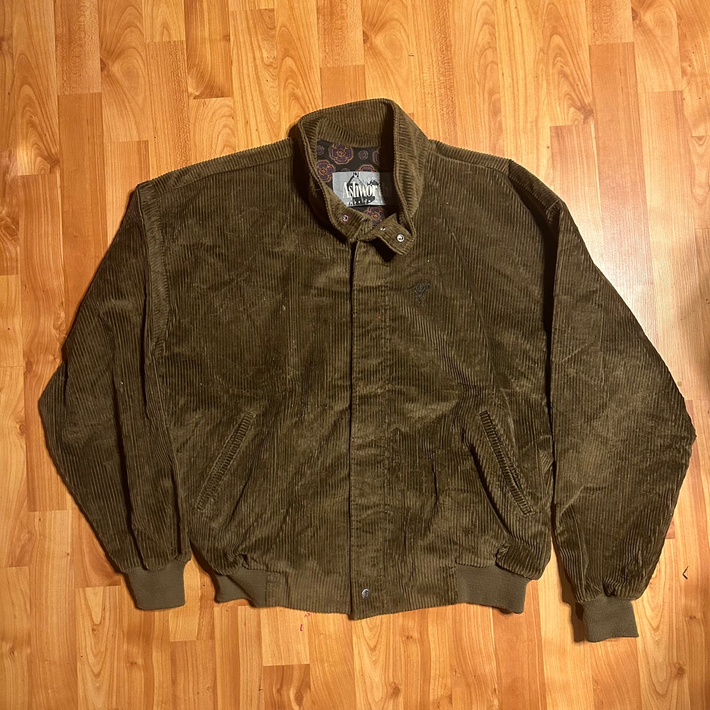 80/90's Ashworth Brown Corduroy Bomber Jacket - XLarge - 24” x 26”