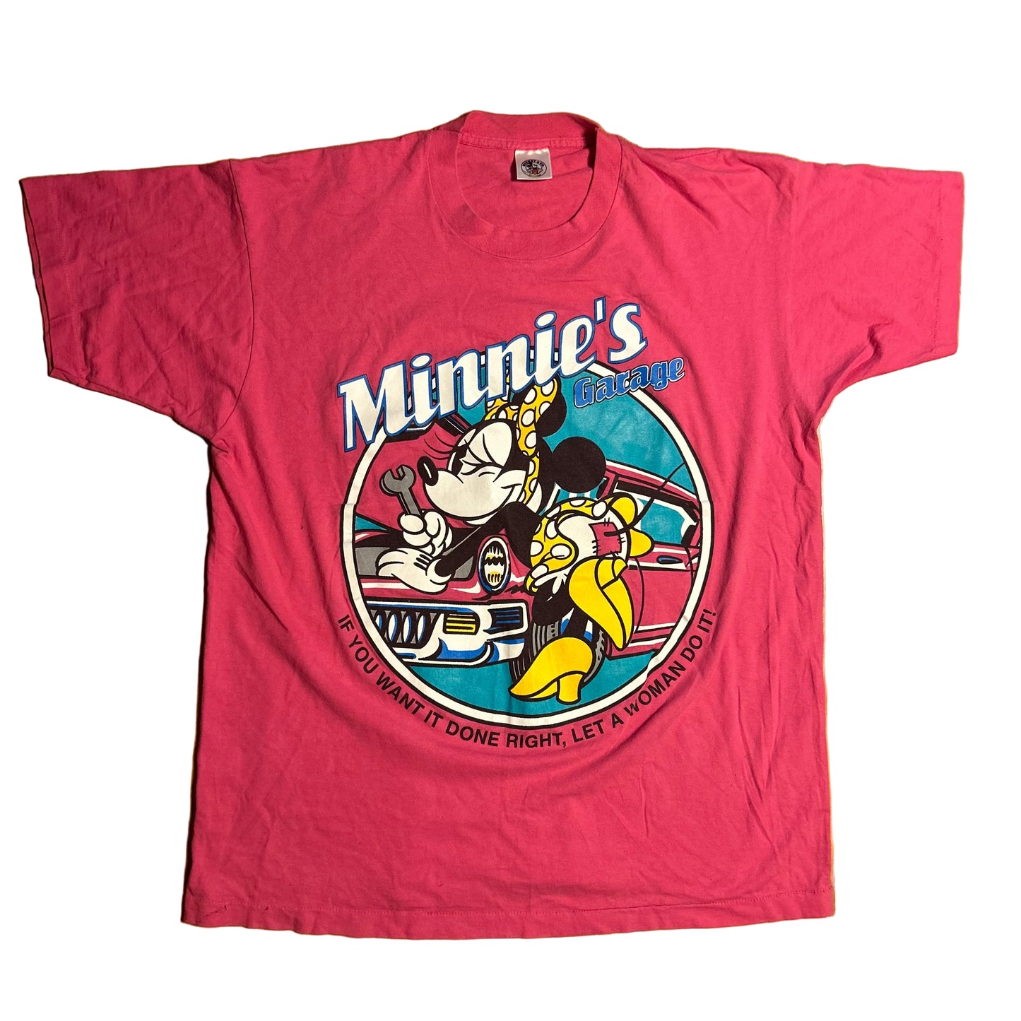 90’s Disney Minnie’s Garage Let A Girl Do It Pink Tshirt - XLarge - 25” x 30”