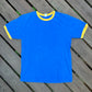 80/90’s Blue Yellow Blank Ringer Tshirt - Medium - 21” x 29”