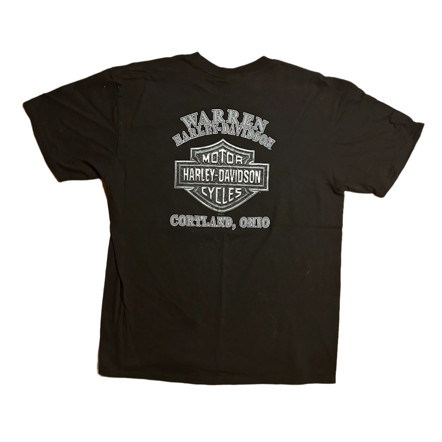 Harley Davidson Motorcycles Warren 2018 Cortland Ohio Skull Black Tshirt - Medium - 21.5" x 28"