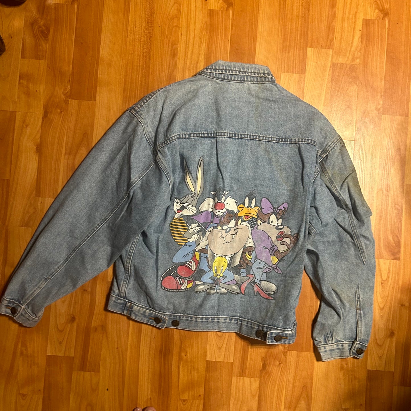 90's Looney Tunes Denim Button Up Jean Jacket - Large - 22” x 23”