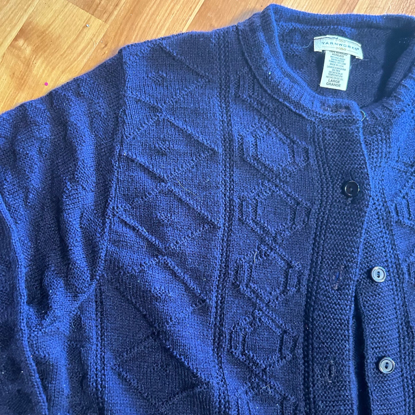 90’s Yarnworks Acrylic Knit Design Cardigan Sweater - Large - 23” x 25”