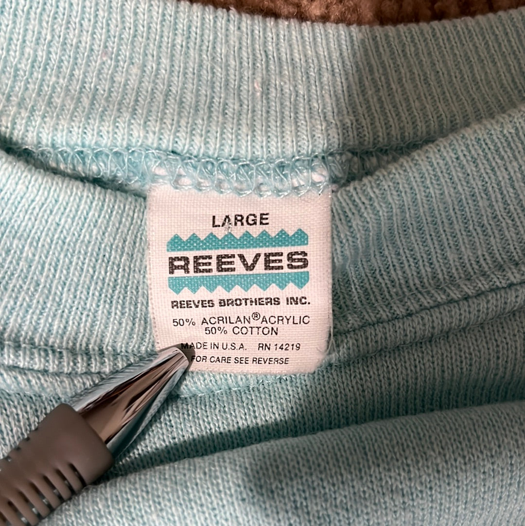 80's Reeves Blank Boxy Light Teal Crewneck Sweatshirt - Large - 22.5” x 21”