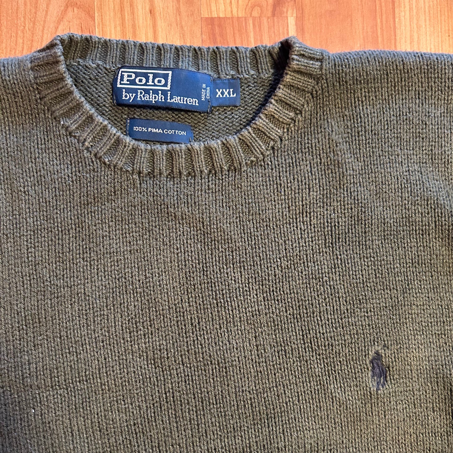 Polo Ralph Lauren Green Pima Cotton Sweater - XLarge - 26” x 26”