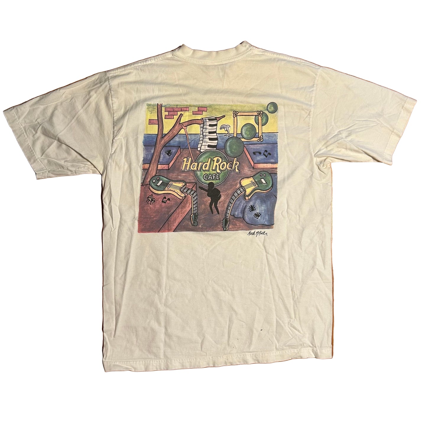 Hard Rock Cafe Madrid Rock N Roll Heavy Tee White Tshirt - Medium - 21.5” x 30”