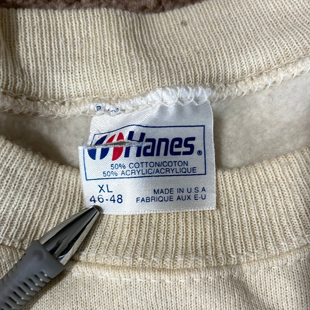 90’s Hanes Blank Cream Crewneck Sweatshirt - XLarge - 24” x 26.5”