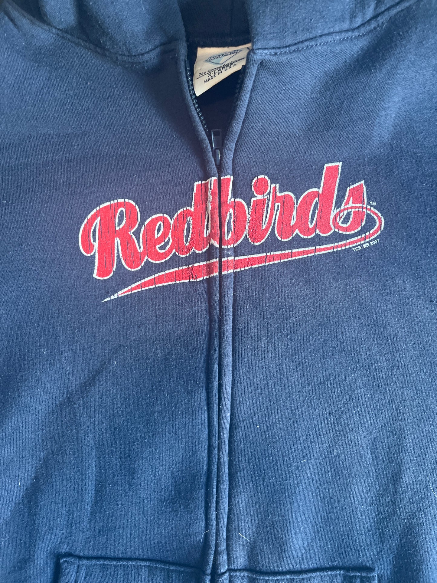 90's Redbirds Zip Up Hooded Sweatshirt - Large - 23" x 25"